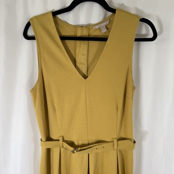 Banana Republic Midi Dress Women's 8 Yellow Sleeveless Belted Pockets Zip Back - Picture 2 of 13
